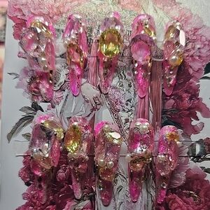 Pink and Gold Embellished Nail Set